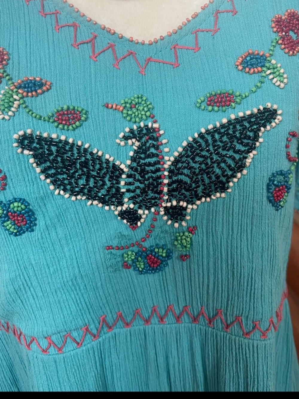 Double D Ranch flowy boho dress beaded Embroidered birds flowers